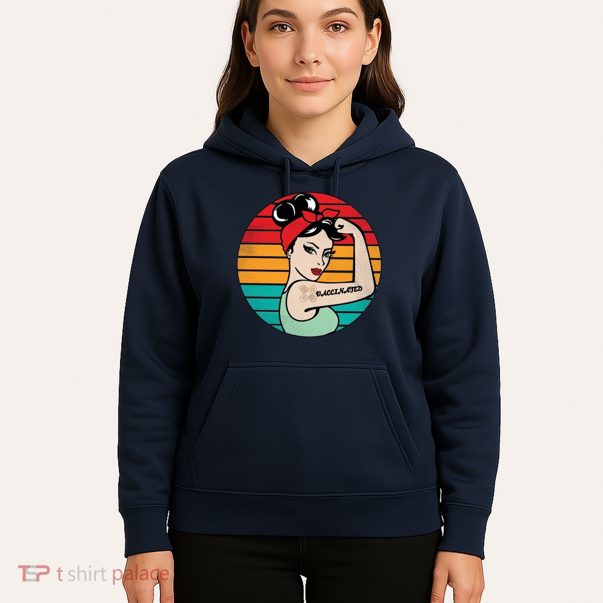 Vaccinated Strong Woman Retro Hoodie