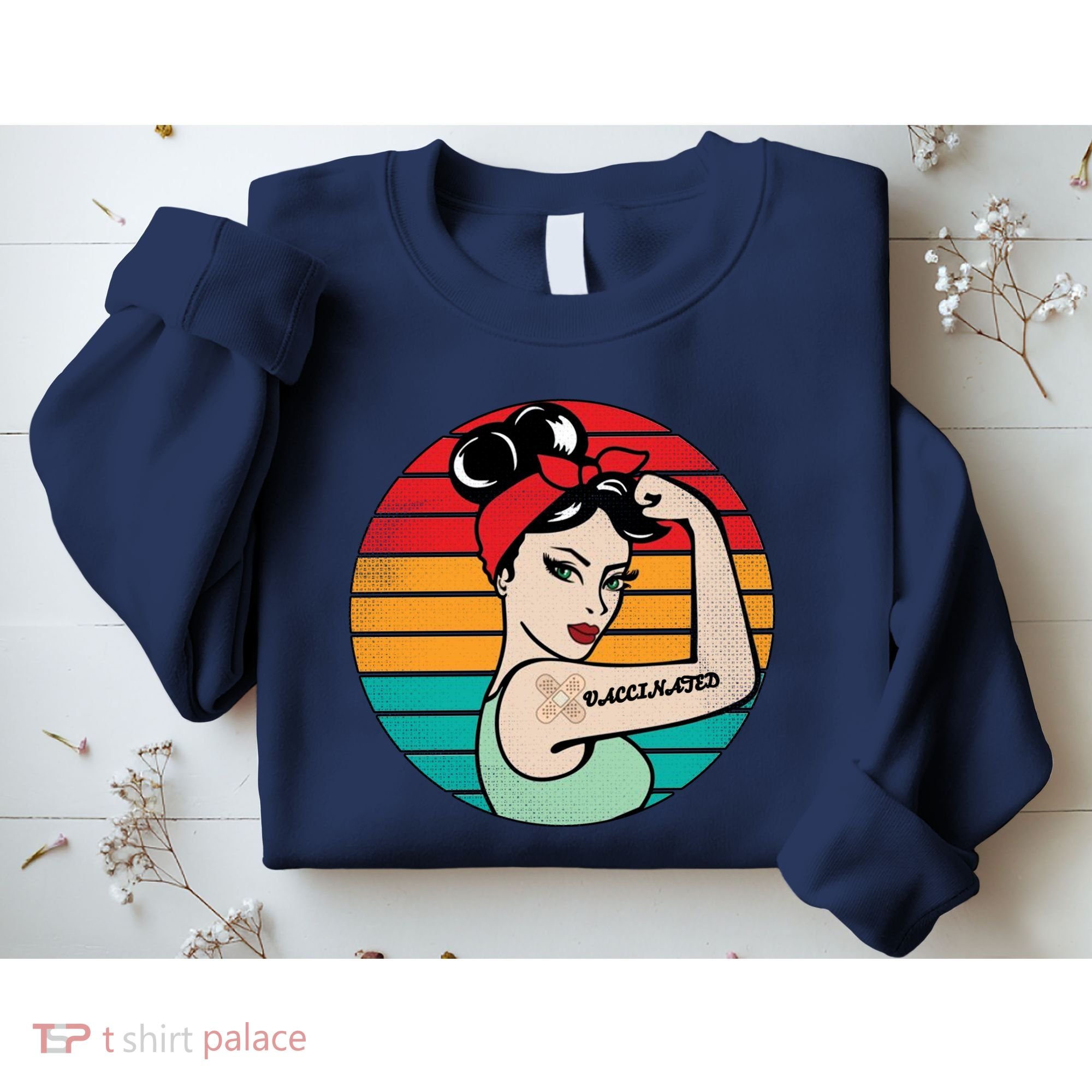 Vaccinated Strong Woman Retro Sweatshirt