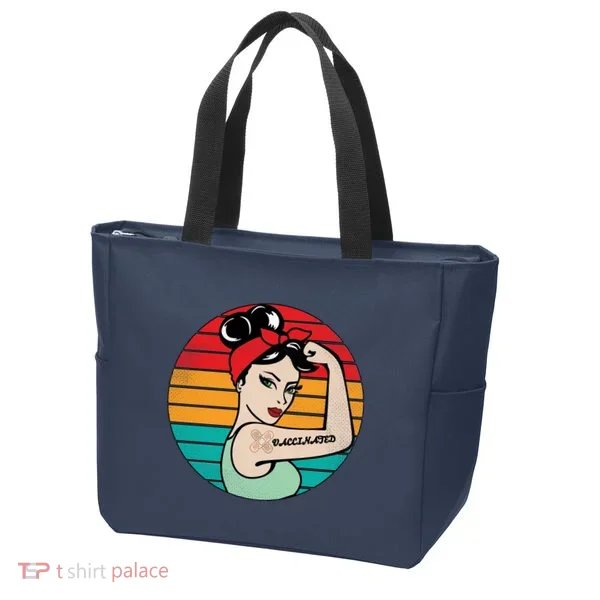Vaccinated Strong Woman Retro Tote Bag