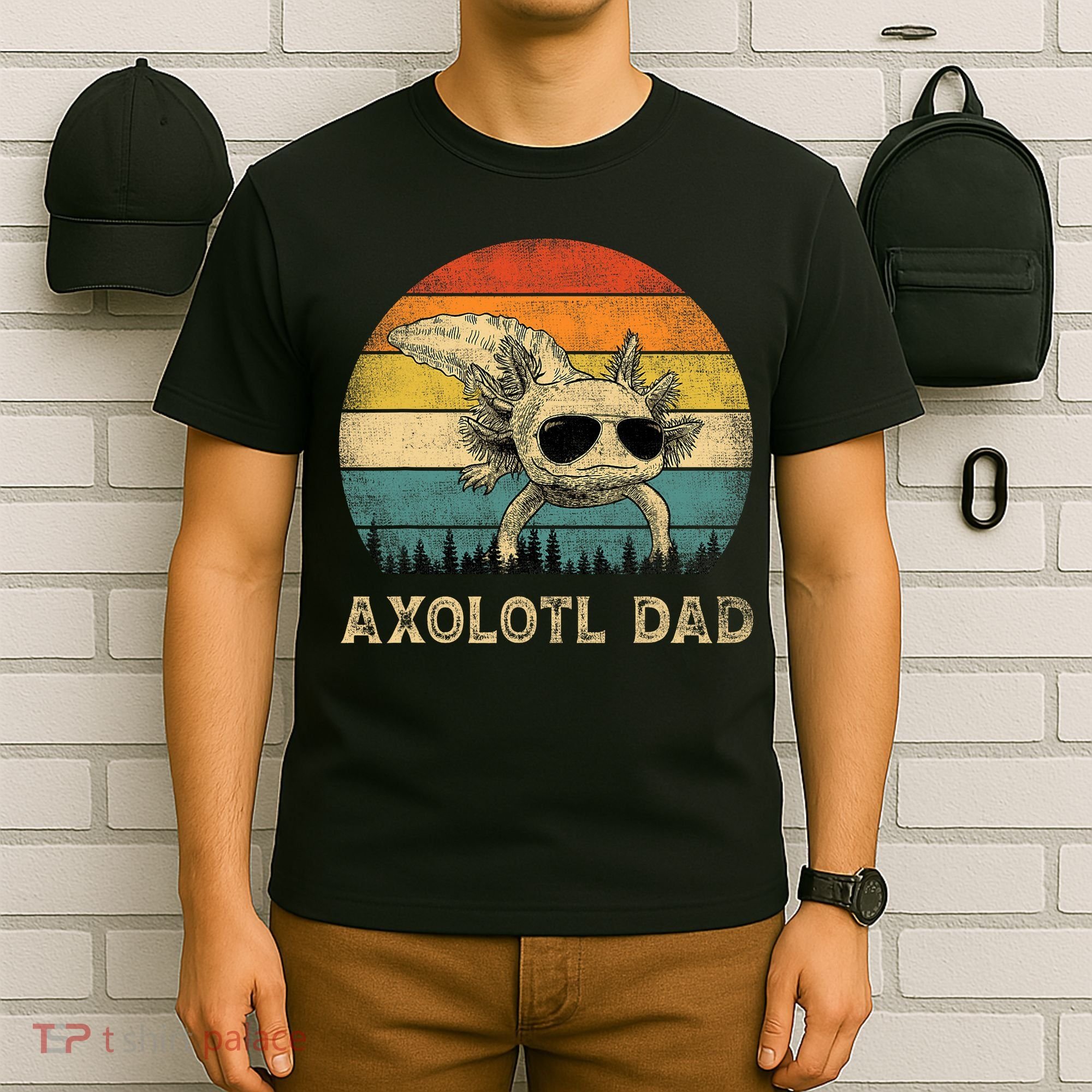Vintage Axolotl Dad Axolotl Lovers Daddy Father's Day T-Shirt