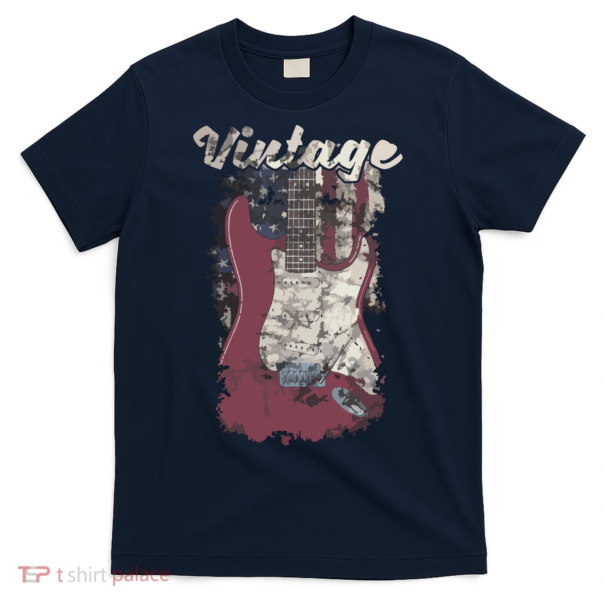 Vintage American Flag Guitar Player Guitarist Gift T-Shirt