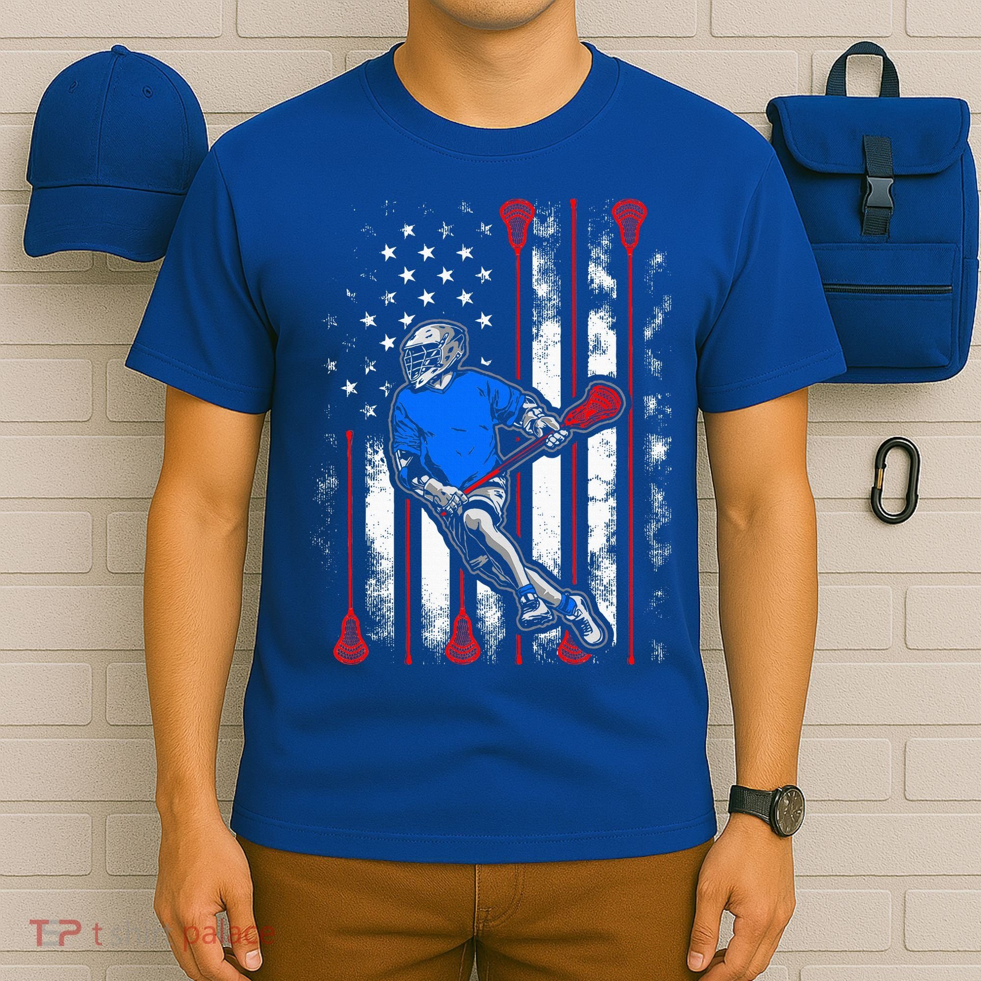 Vintage American Flag Lacrosse USA  T-Shirt