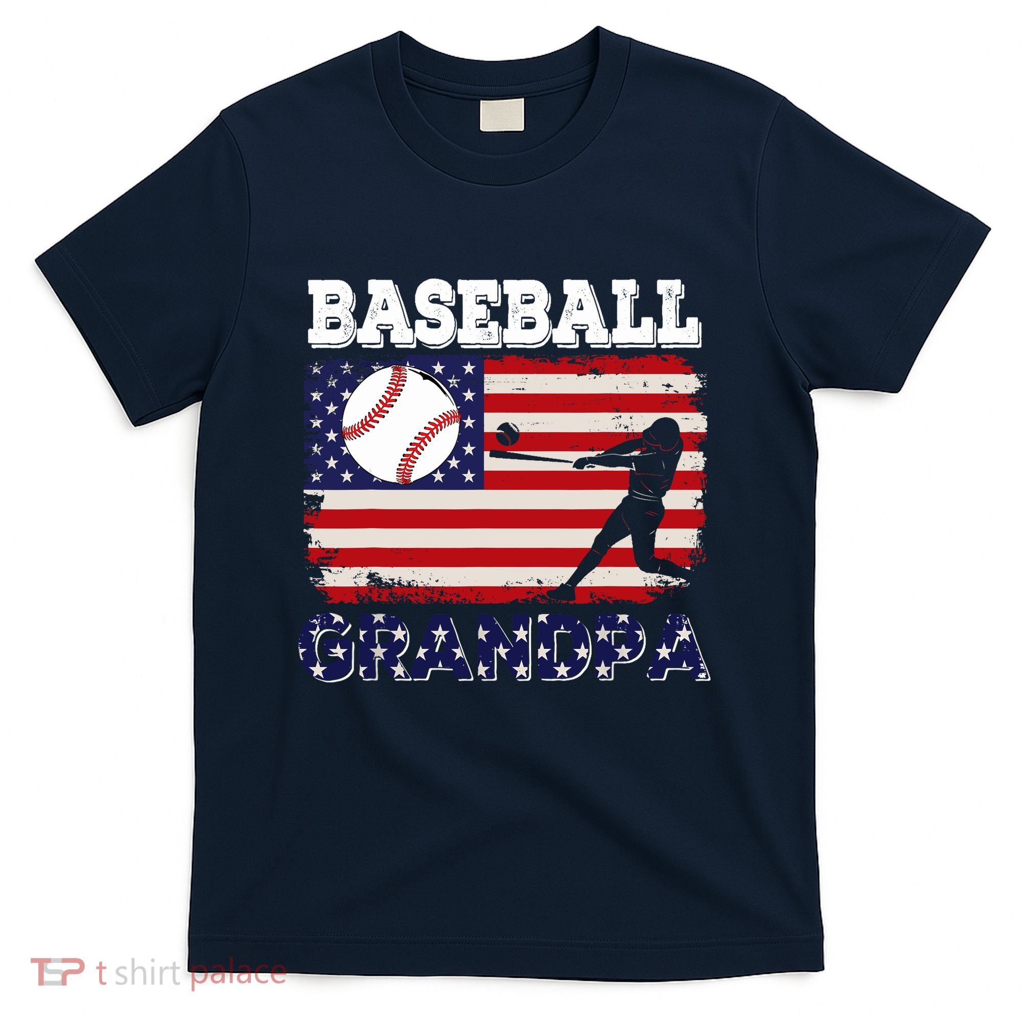 Vintage American Flag Baseball Grandpa Costume Player Coach T-Shirt