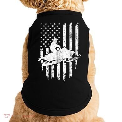 Vintage American Flag Snowmobiling Snowmobile Rider Great Gift Doggie Tank