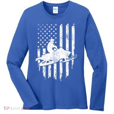 Vintage American Flag Snowmobiling Snowmobile Rider Great Gift Women's Long Sleeve Shirt