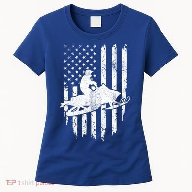 Vintage American Flag Snowmobiling Snowmobile Rider Great Gift Women's T-Shirt