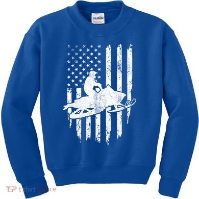 Vintage American Flag Snowmobiling Snowmobile Rider Great Gift Kids Sweatshirt
