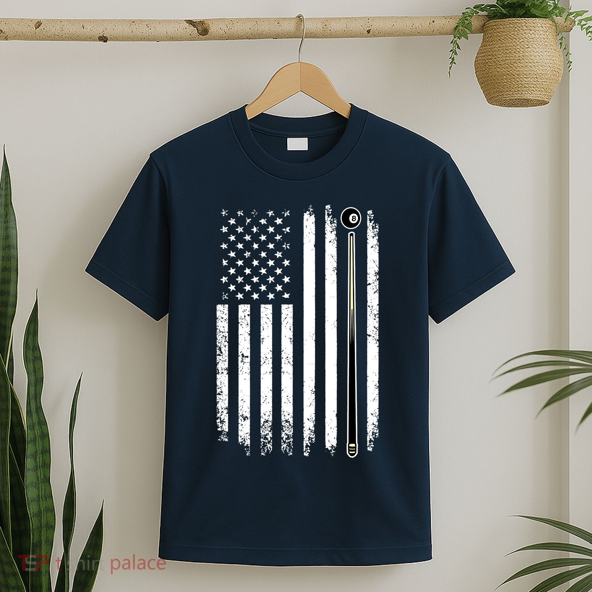 Vintage American Flag Billiards Pool Player Table Usa Us Gift T-Shirt