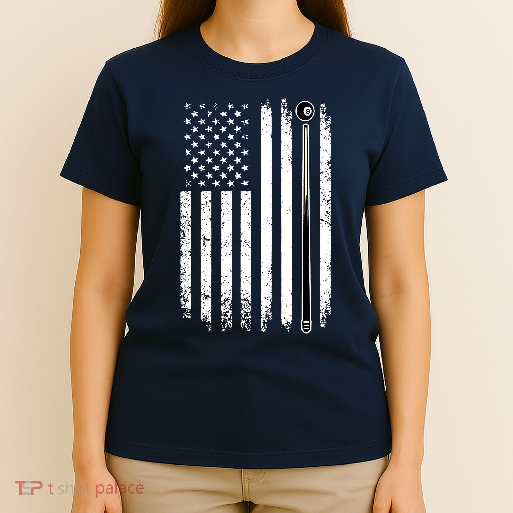 Vintage American Flag Billiards Pool Player Table Usa Us Gift T-Shirt