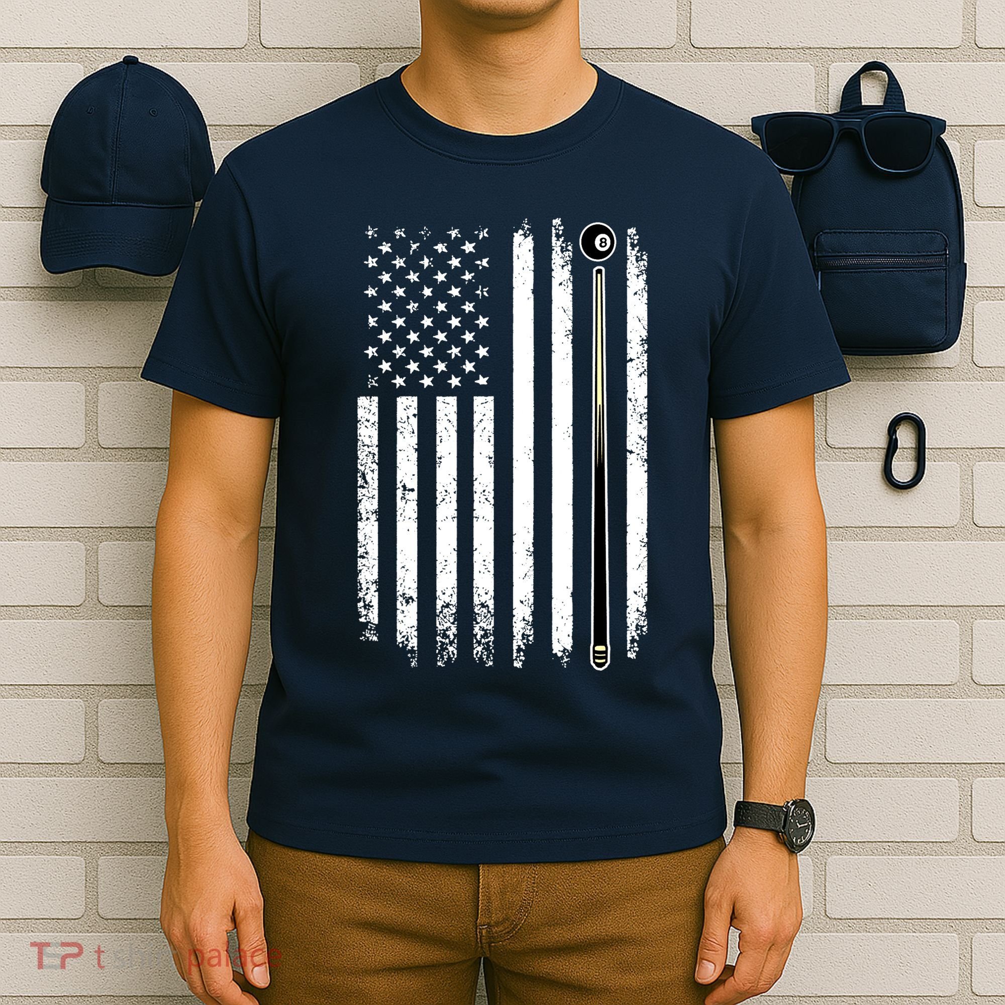 Vintage American Flag Billiards Pool Player Table Usa Us Gift T-Shirt