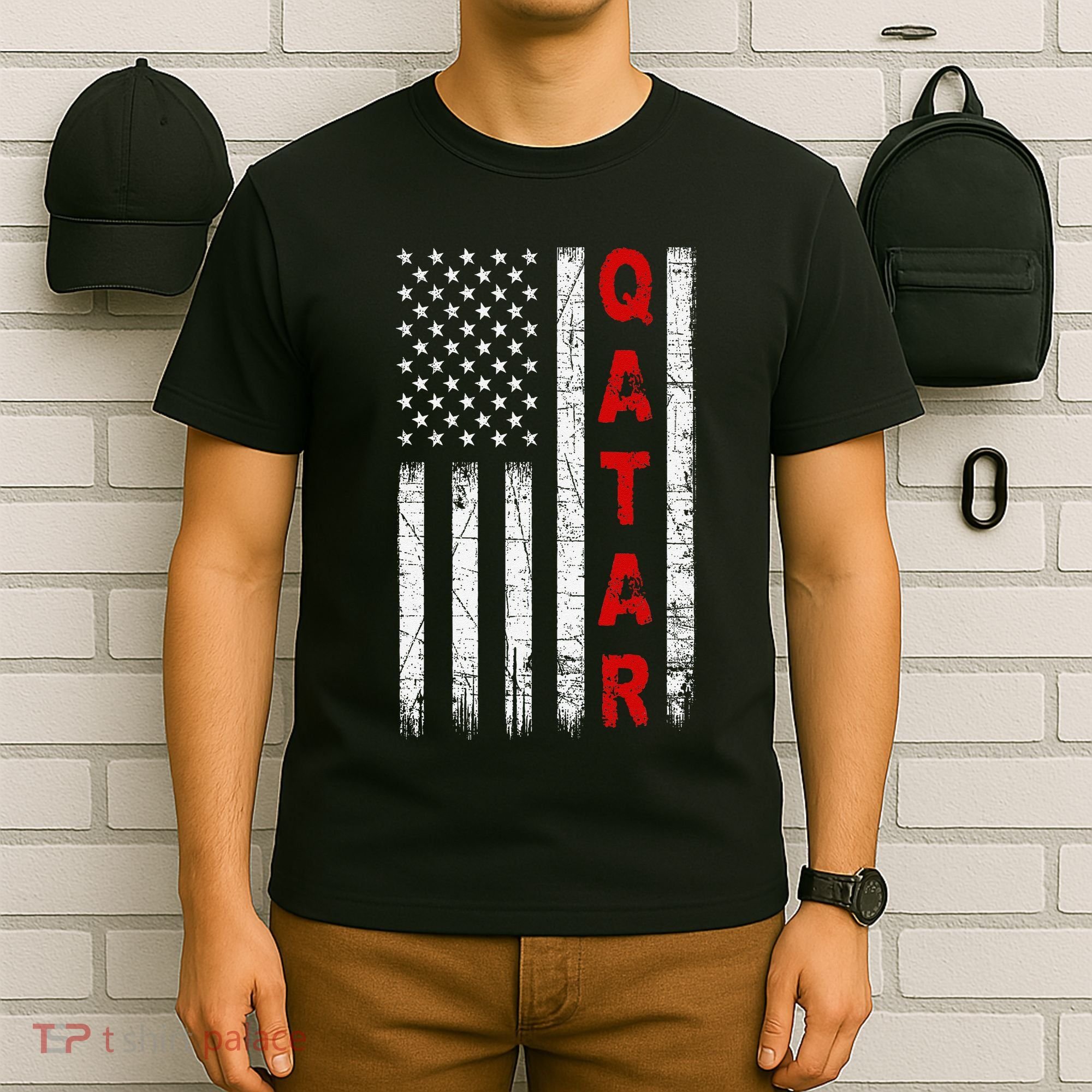 Vintage American Flag Qatari Patriotic Qatar T-Shirt
