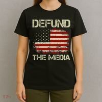 Vintage American Flag Defund The Media T-Shirt thumb 4