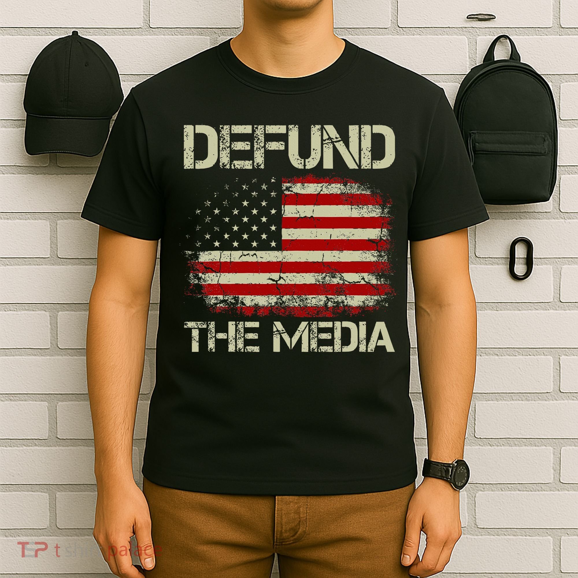 Vintage American Flag Defund The Media T-Shirt