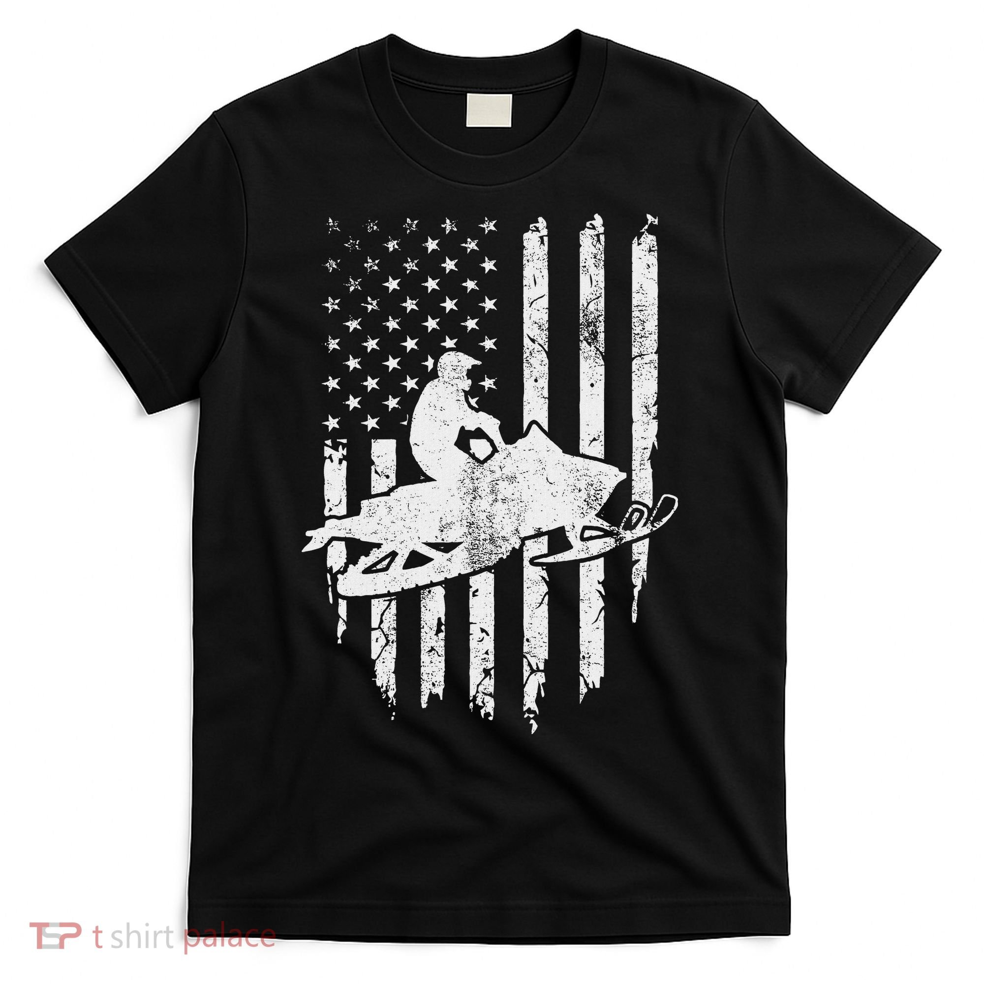 Vintage American Flag Snowmobiling Snowmobile Rider T-Shirt