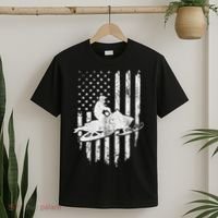 Vintage American Flag Snowmobiling Snowmobile Rider T-Shirt thumb 2