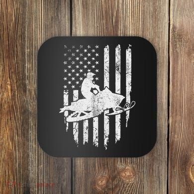 Vintage American Flag Snowmobiling Snowmobile Rider Coaster