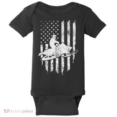 Vintage American Flag Snowmobiling Snowmobile Rider Baby Bodysuit