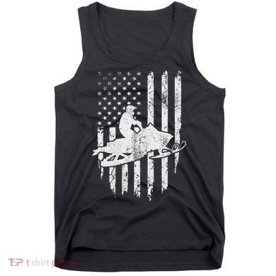 Vintage American Flag Snowmobiling Snowmobile Rider Tank Top