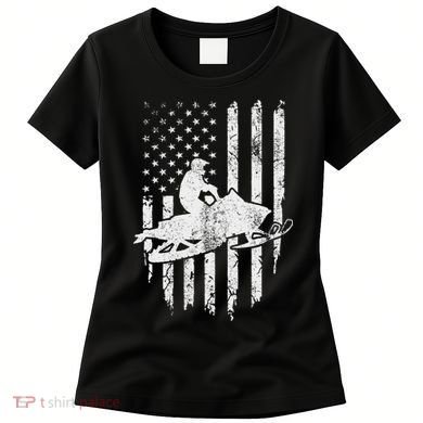 Vintage American Flag Snowmobiling Snowmobile Rider Women's T-Shirt