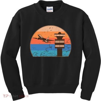 Vintage Airplane Flight Controller Tower Kids Sweatshirt
