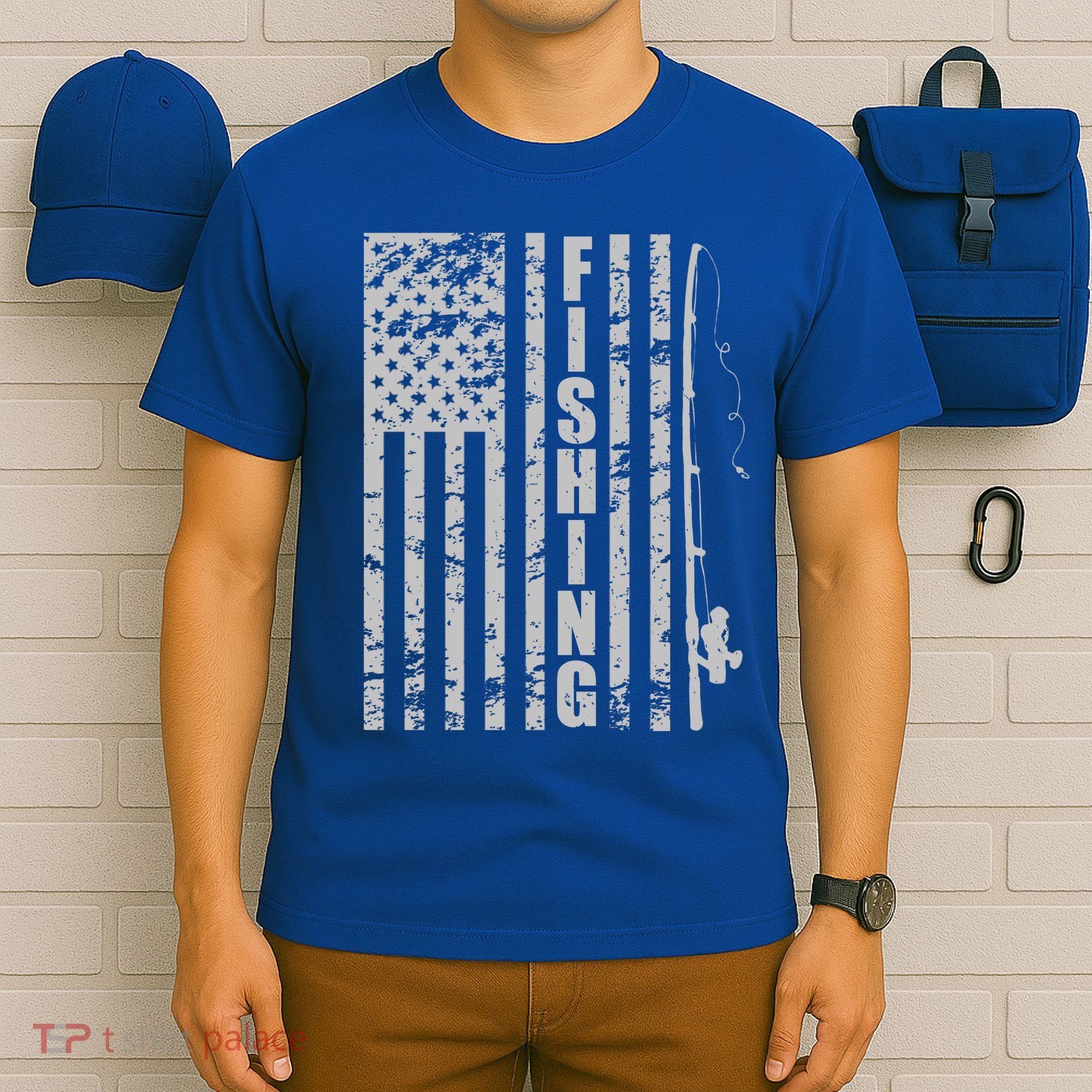 Vintage American Fishing Flag Pole USA T-Shirt