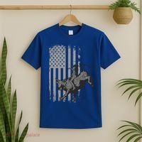 Vintage American Flag Bucking Bull Riding Patriotism Rodeo Cute Gift T-Shirt thumb 2