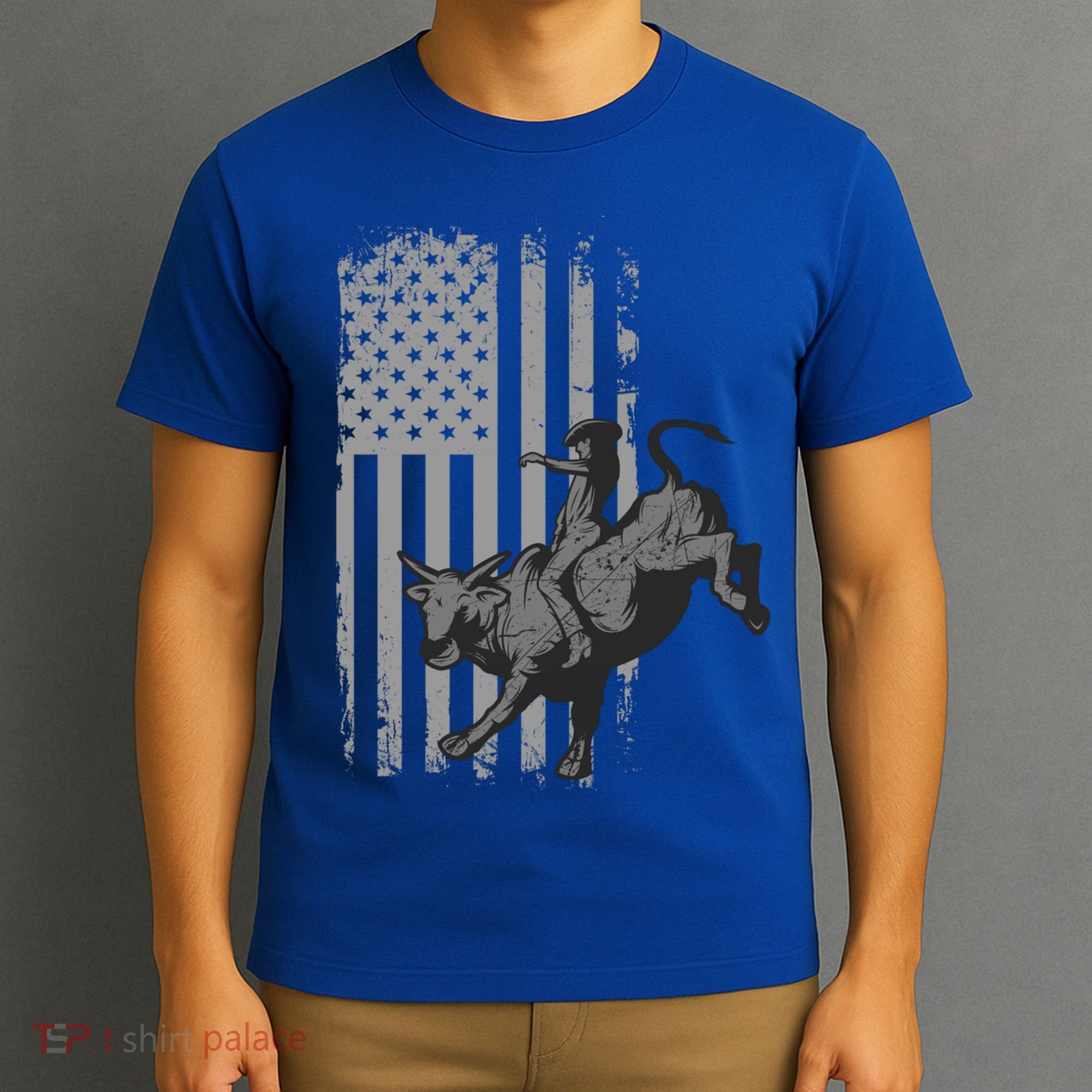 Vintage American Flag Bucking Bull Riding Patriotism Rodeo Cute Gift T-Shirt