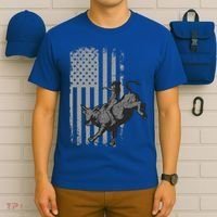 Vintage American Flag Bucking Bull Riding Patriotism Rodeo Cute Gift T-Shirt thumb 6