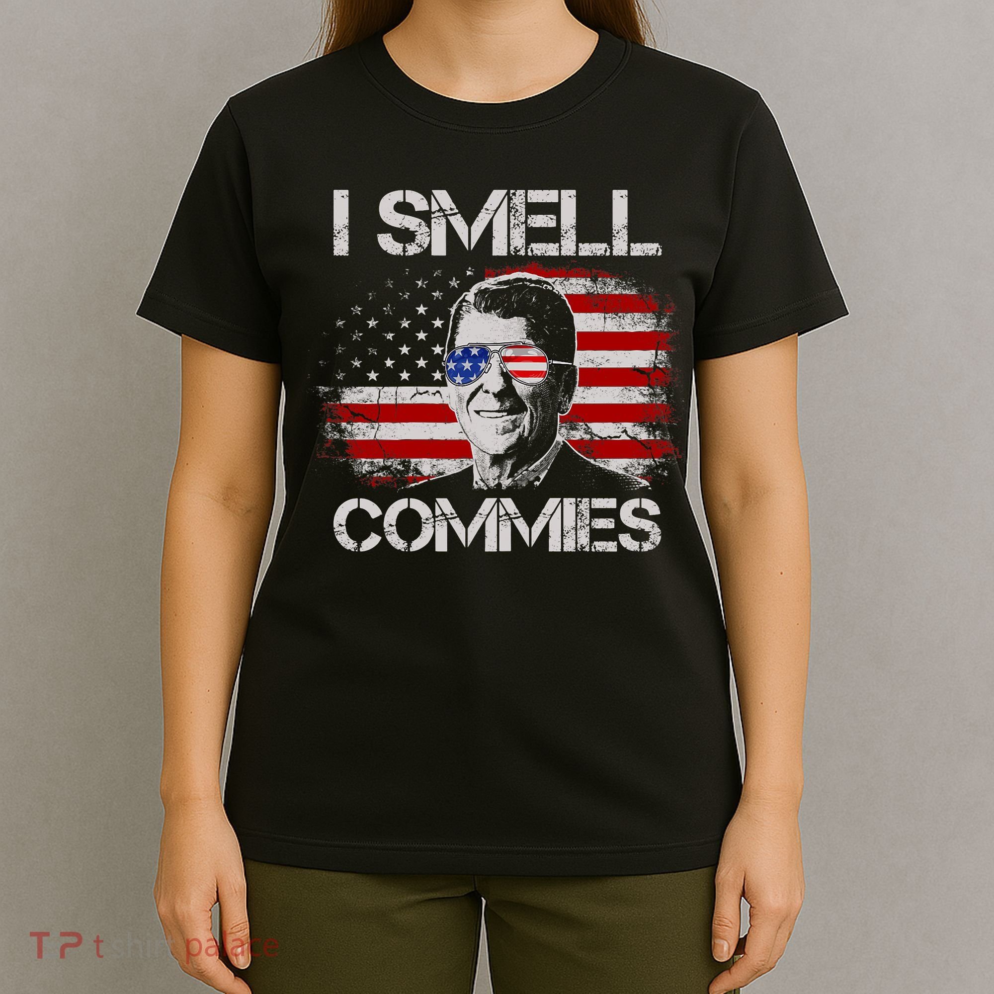 Vintage American Flag Funny Political I Smell Commies T-Shirt