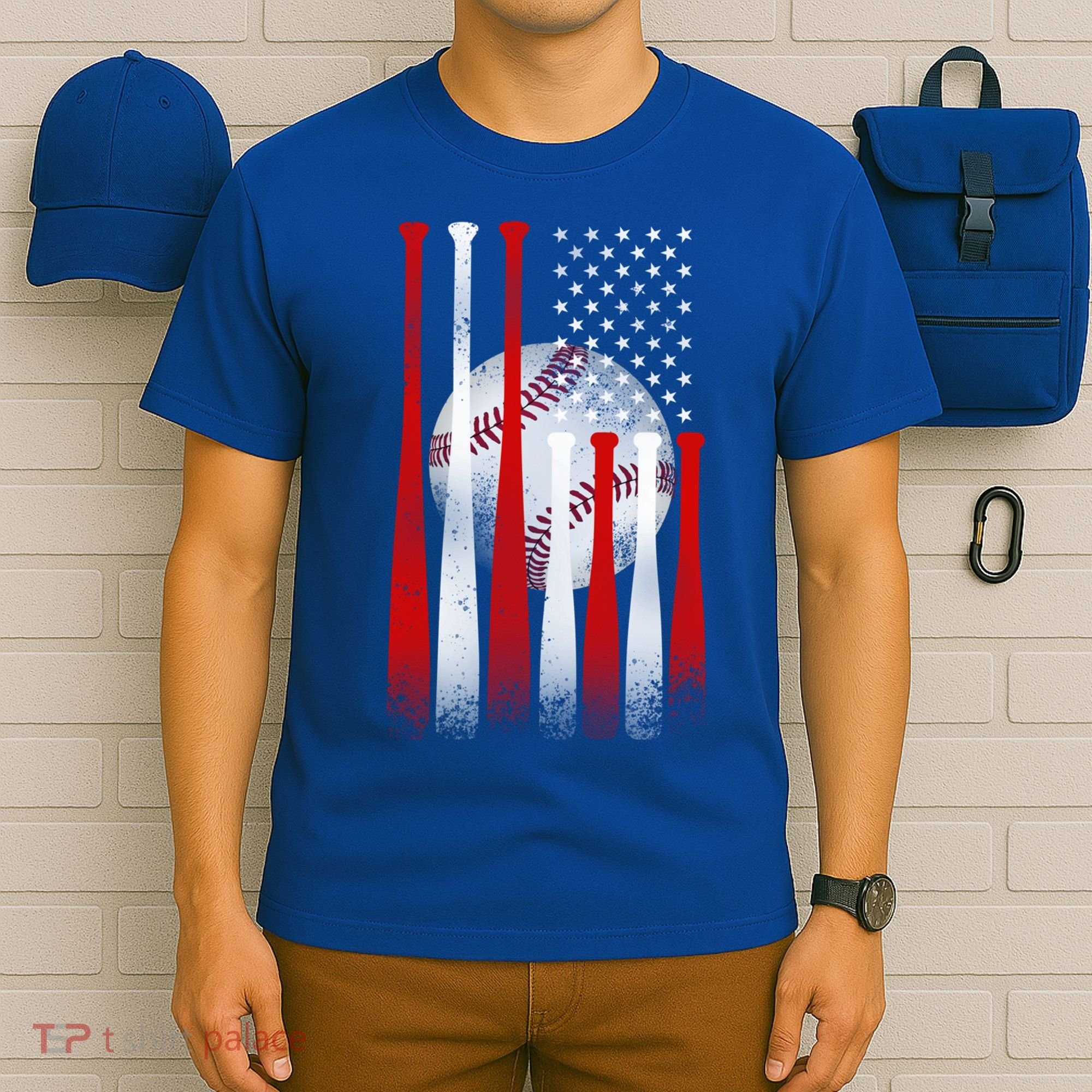 Vintage American Flag Baseball Cool Gift Baseball Fans Gift T-Shirt
