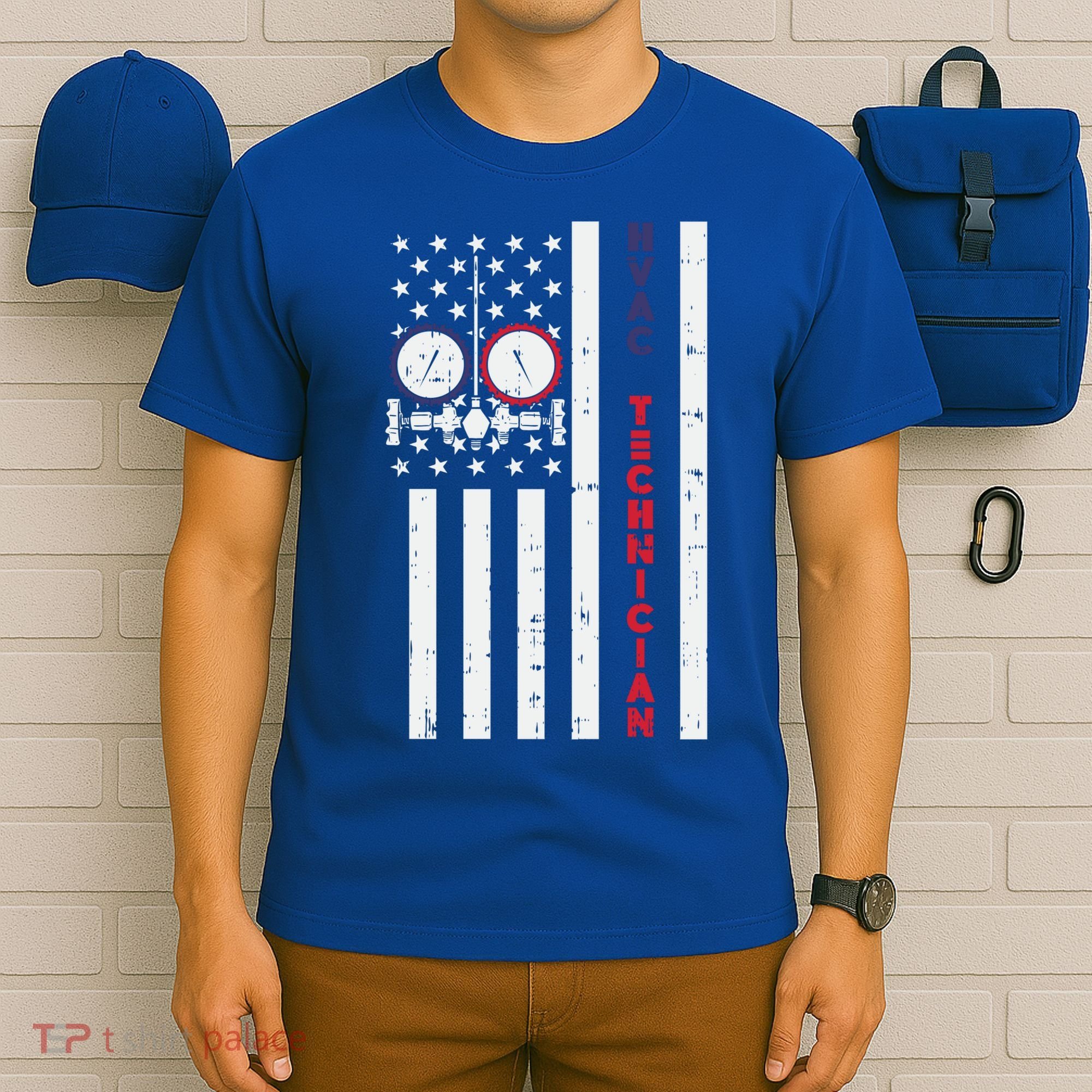 Vintage American Flag Hvac Technician Us Hvac Tech Gift T-Shirt