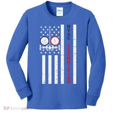 Vintage American Flag Hvac Technician Us Hvac Tech Gift Kids Long Sleeve Shirt