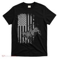 Vintage American Flag Bucking Bull Riding Patriotism Rodeo T-Shirt thumb 0