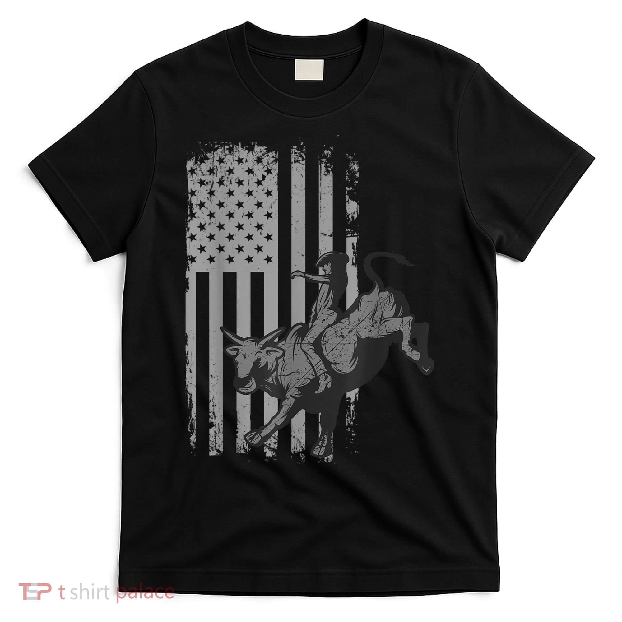 Vintage American Flag Bucking Bull Riding Patriotism Rodeo T-Shirt