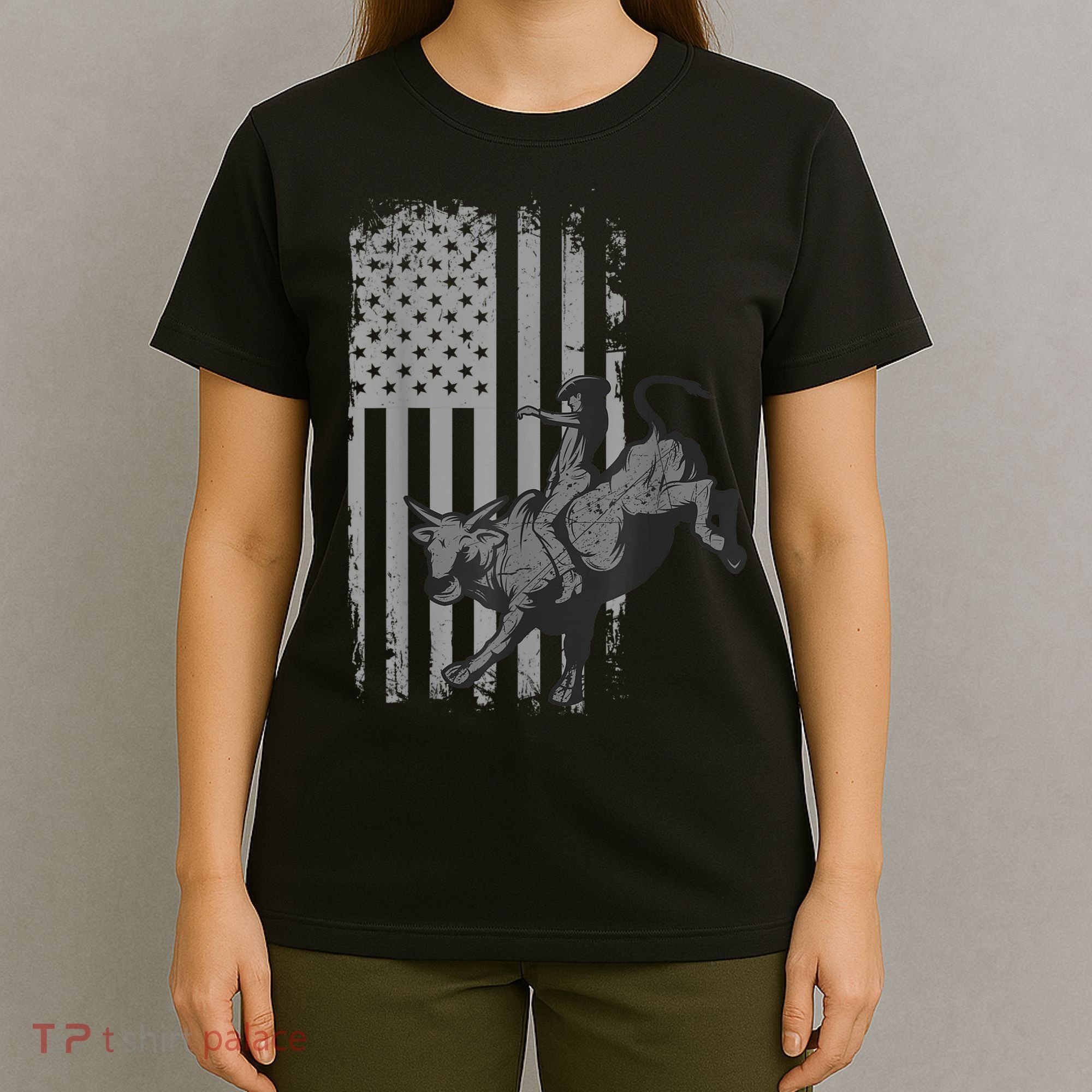 Vintage American Flag Bucking Bull Riding Patriotism Rodeo T-Shirt