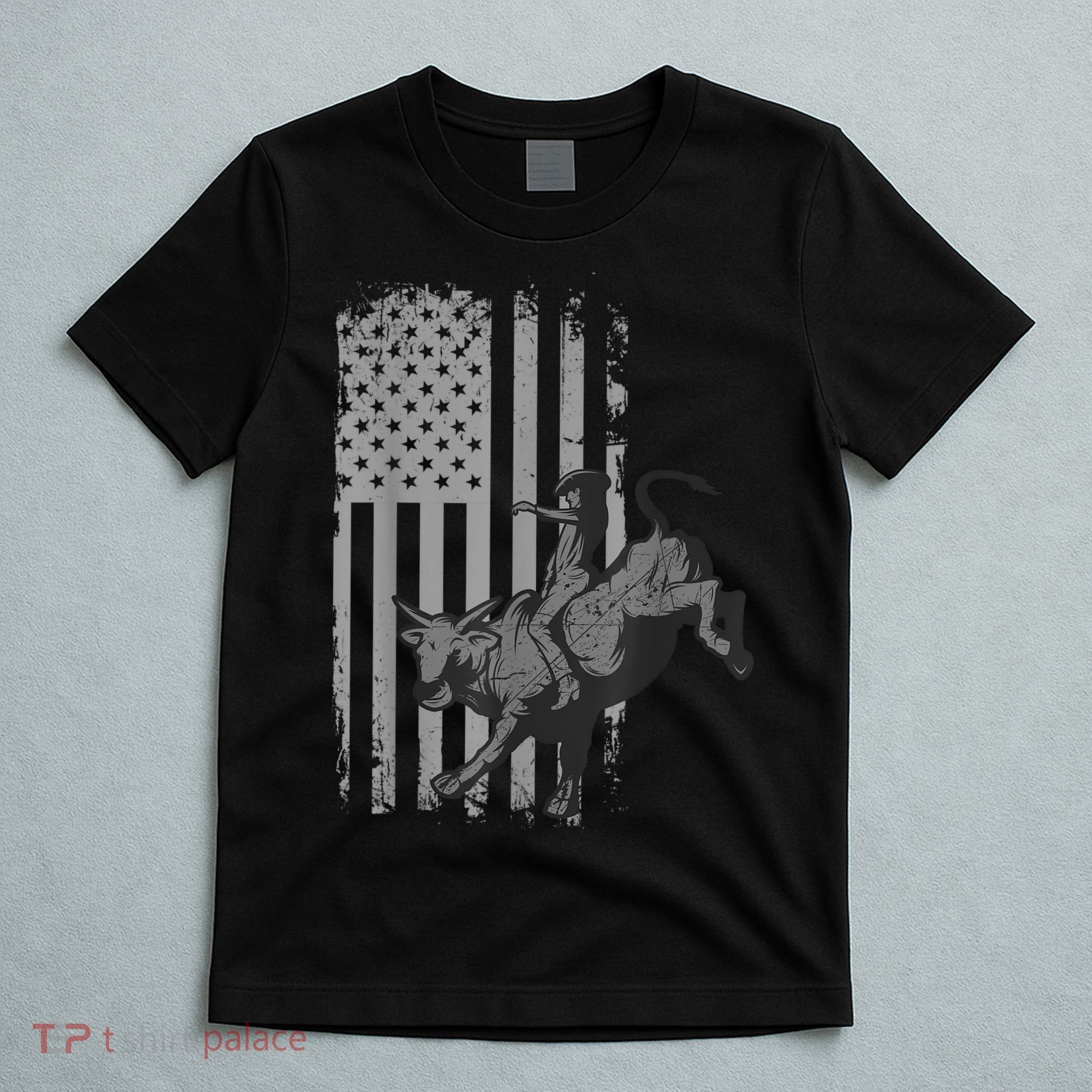 Vintage American Flag Bucking Bull Riding Patriotism Rodeo T-Shirt