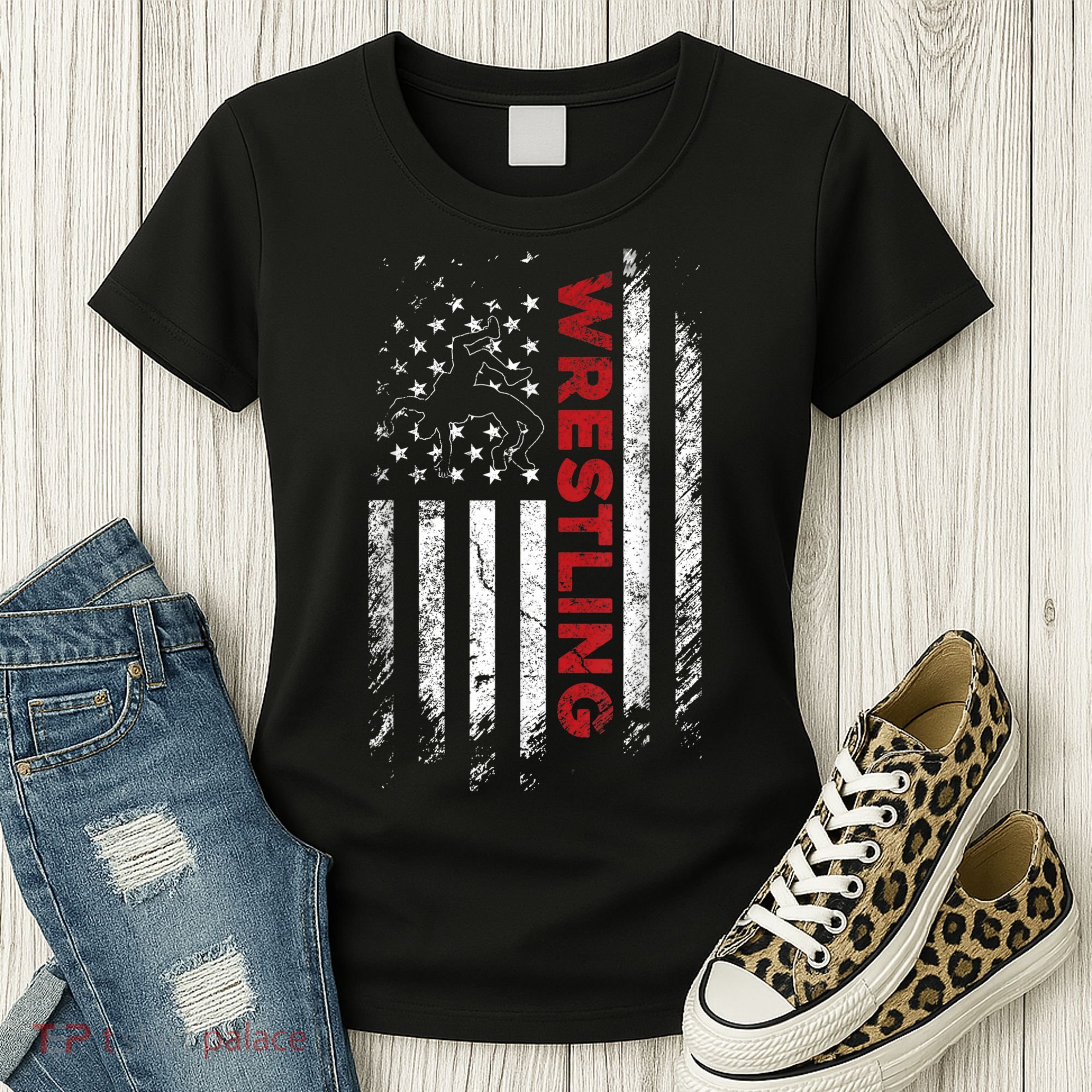 Vintage American Flag Wrestling Patriotic Wrestler Women's T-Shirt