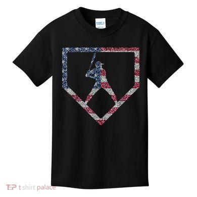 Vintage American Flag US Baseball Drip Kids T-Shirt