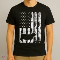 Vintage American Flag USA Cow Black Angus Rancher T-Shirt thumb 3
