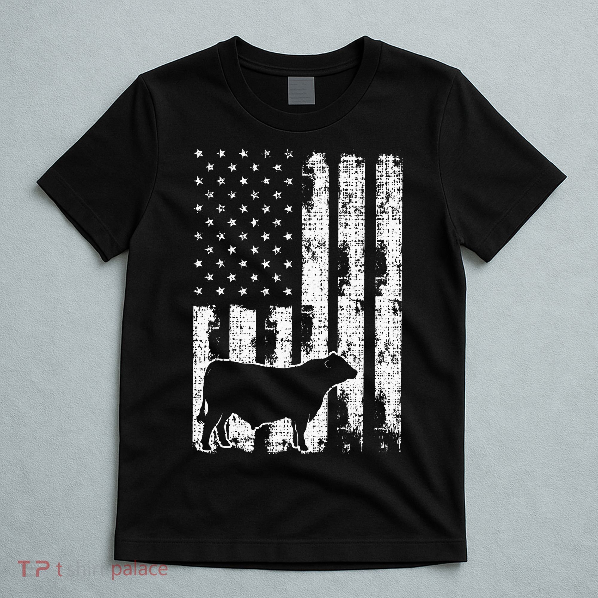Vintage American Flag USA Cow Black Angus Rancher T-Shirt