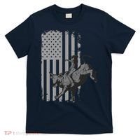 Vintage American Flag Bucking Bull Riding Patriotism Rodeo T-Shirt thumb 0