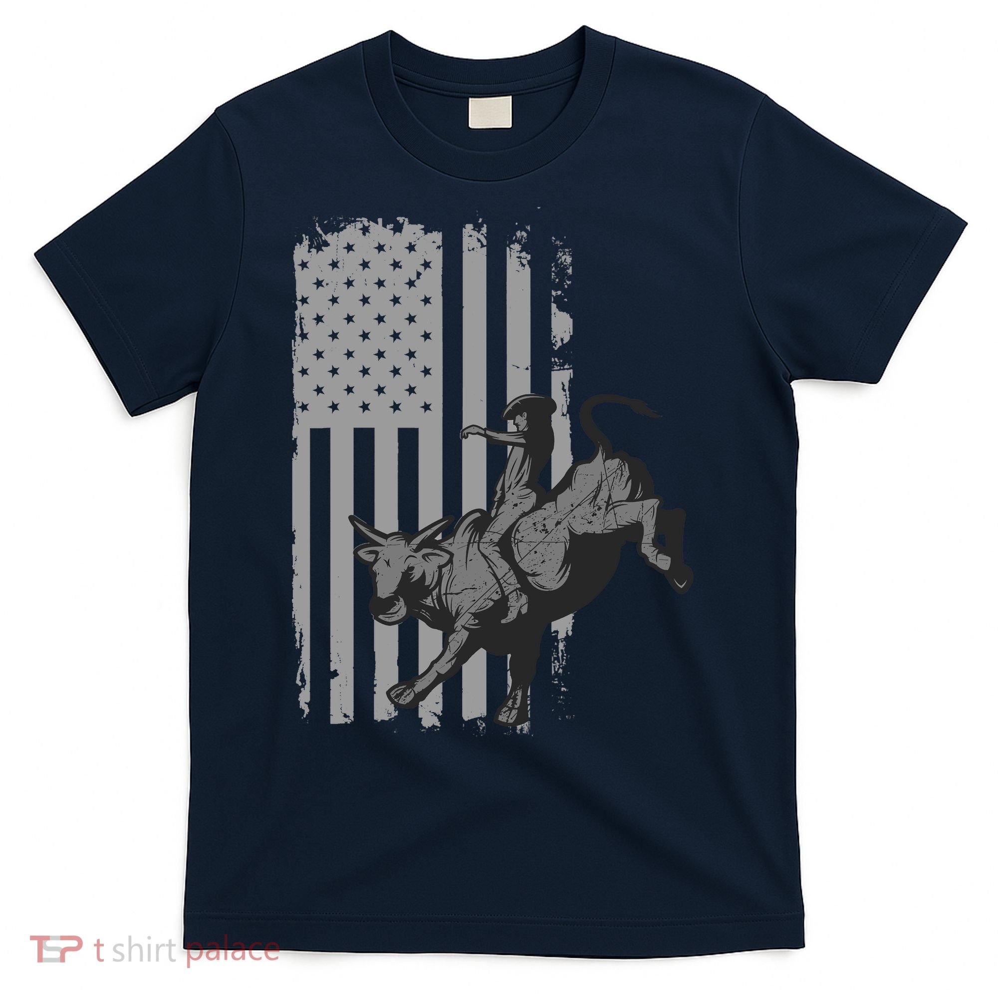 Vintage American Flag Bucking Bull Riding Patriotism Rodeo T-Shirt