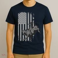 Vintage American Flag Bucking Bull Riding Patriotism Rodeo T-Shirt thumb 3