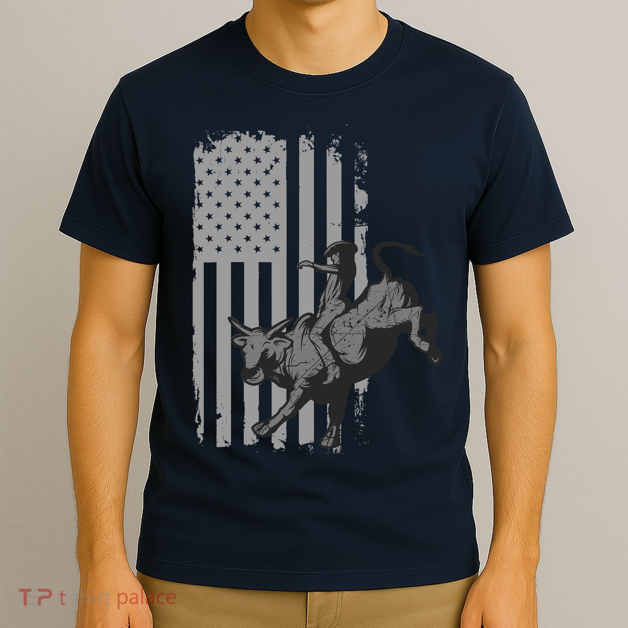 Vintage American Flag Bucking Bull Riding Patriotism Rodeo T-Shirt
