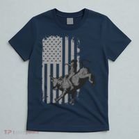 Vintage American Flag Bucking Bull Riding Patriotism Rodeo T-Shirt thumb 5