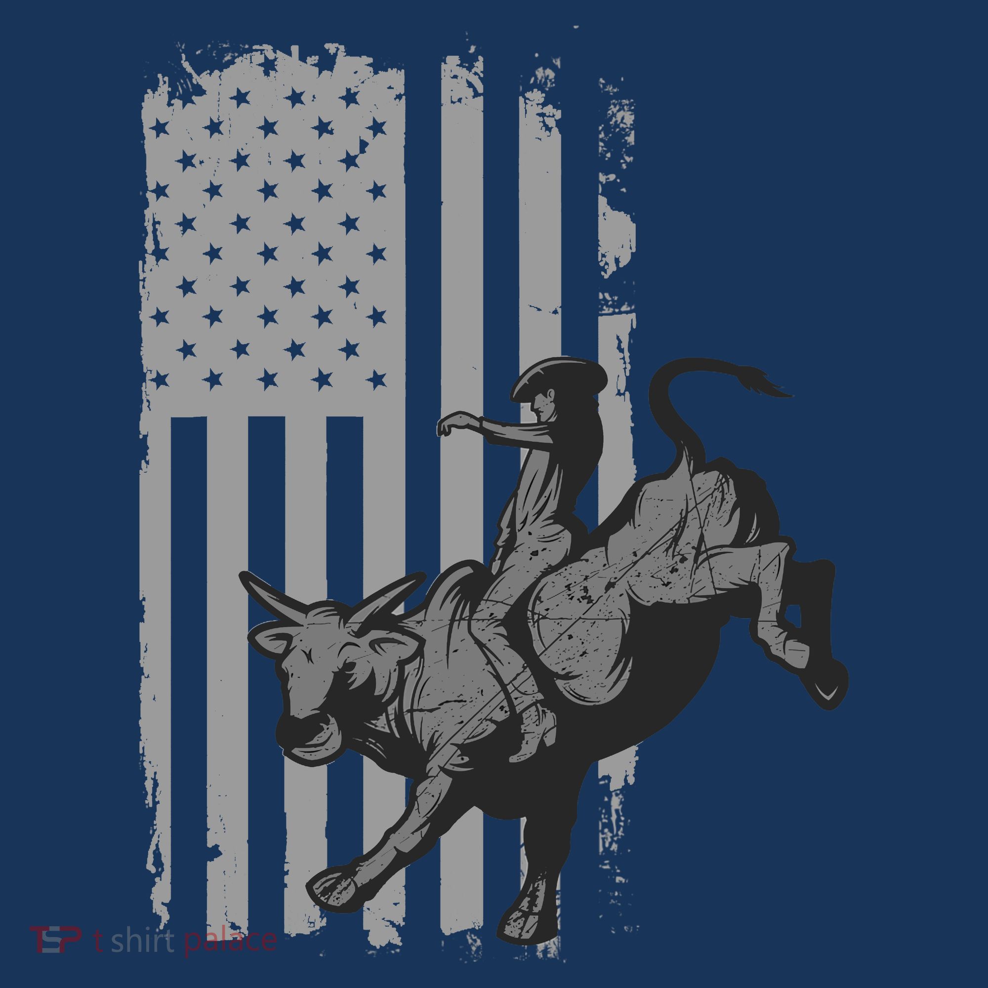 Vintage American Flag Bucking Bull Riding Patriotism Rodeo T-Shirt