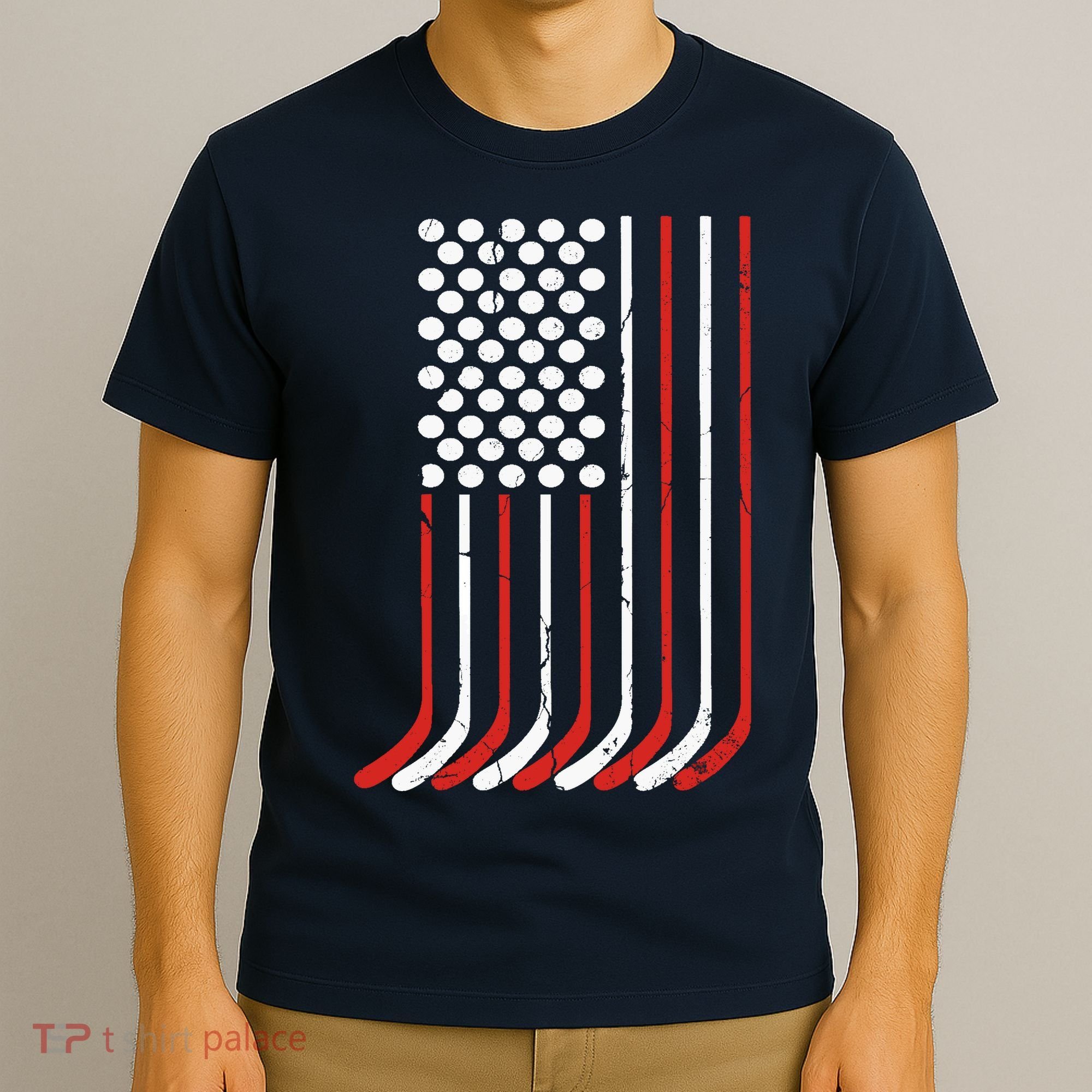 Vintage American Flag Hockey 4th July Boy USA T-Shirt