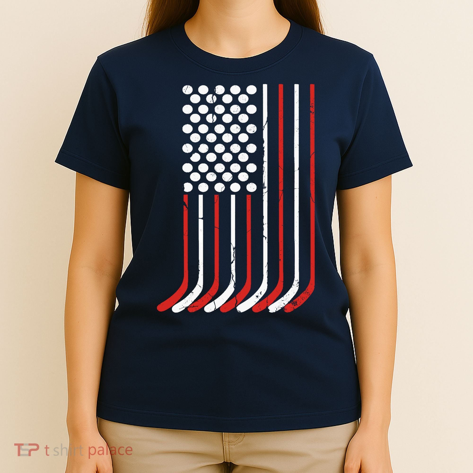 Vintage American Flag Hockey 4th July Boy USA T-Shirt