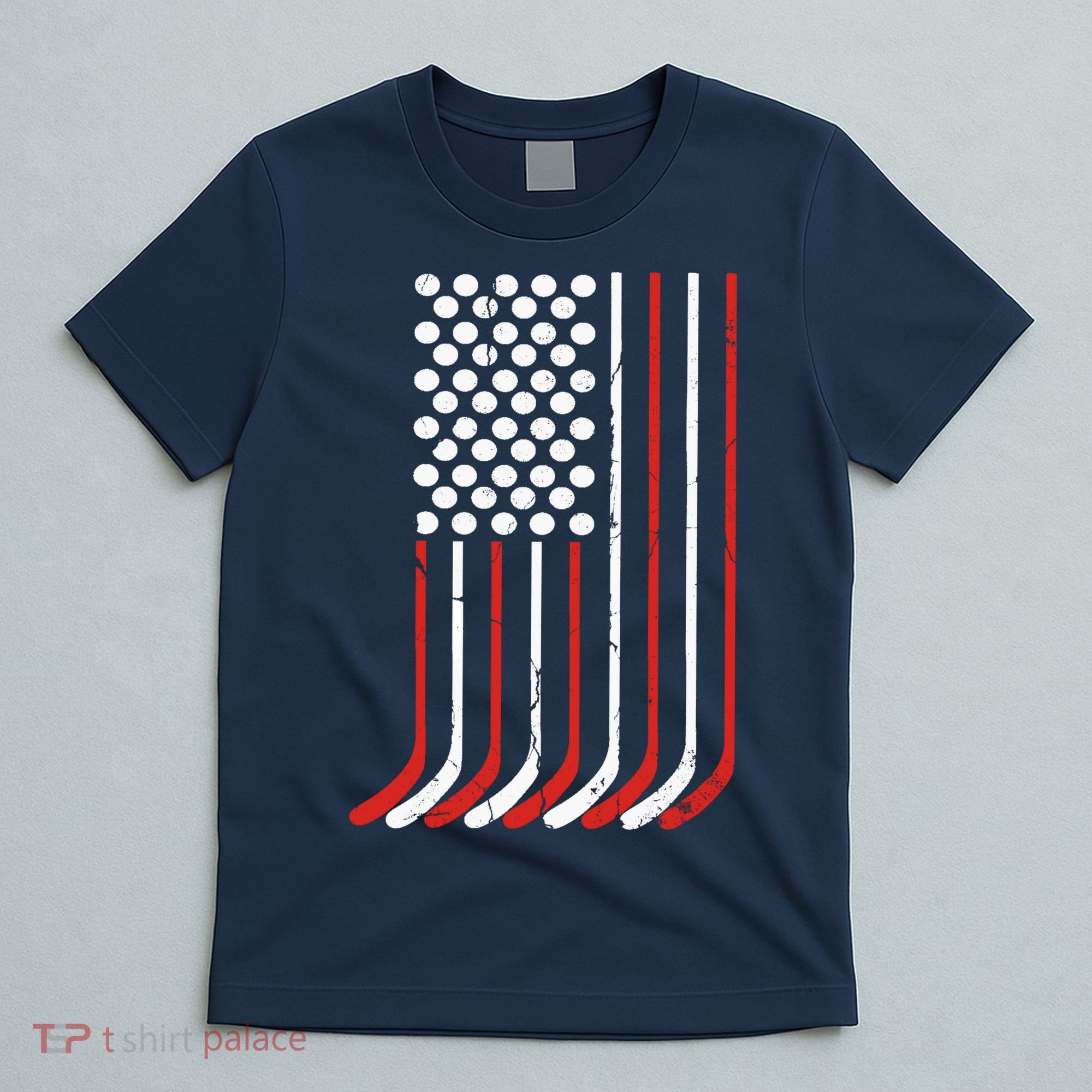 Vintage American Flag Hockey 4th July Boy USA T-Shirt