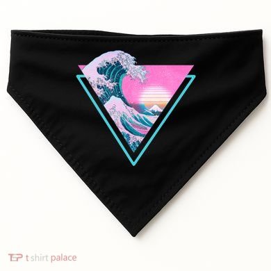 Vaporwave Aesthetic Great Wave Retro Triangle USA-Made Doggie Bandana